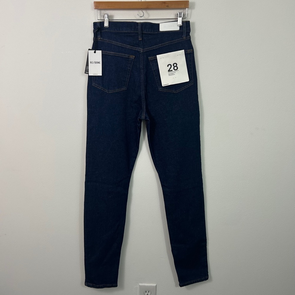 RE/DONE Super High Drain‎ Pipe Jeans 28 Rigid Like Dark Indigo Ankle Zip - Picture 2 of 12